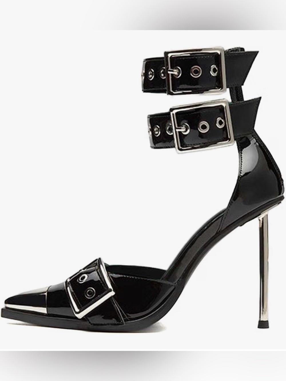S32 Black Patent Buckle Ankle Strap High Heel Sandals NEW SIZE 7